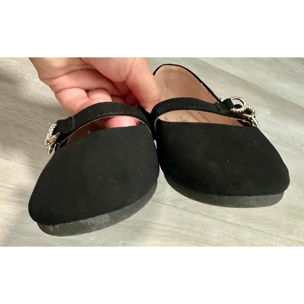Kids Black Ballet Flats Mary Jane Style Rhinestone Buckle Comfort Shoes sz 1